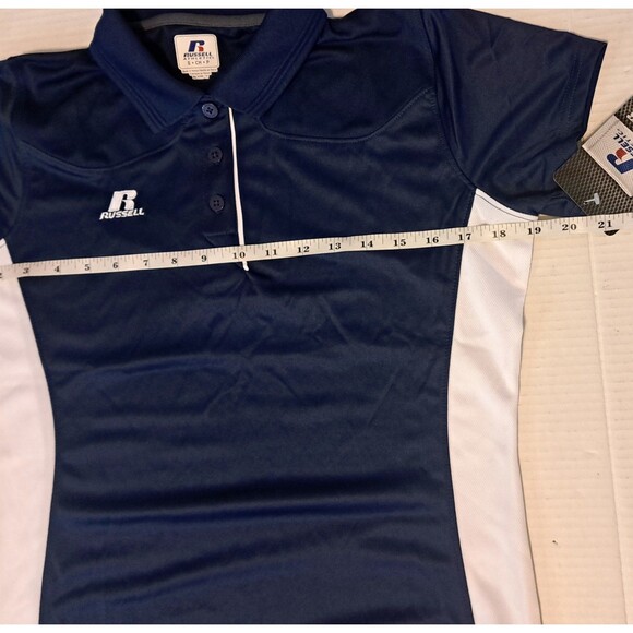 NEW Russell Athletic Women's Small Dri Fit Polo Shirt Navy Blue White Coach NWT - Picture 4 of 5